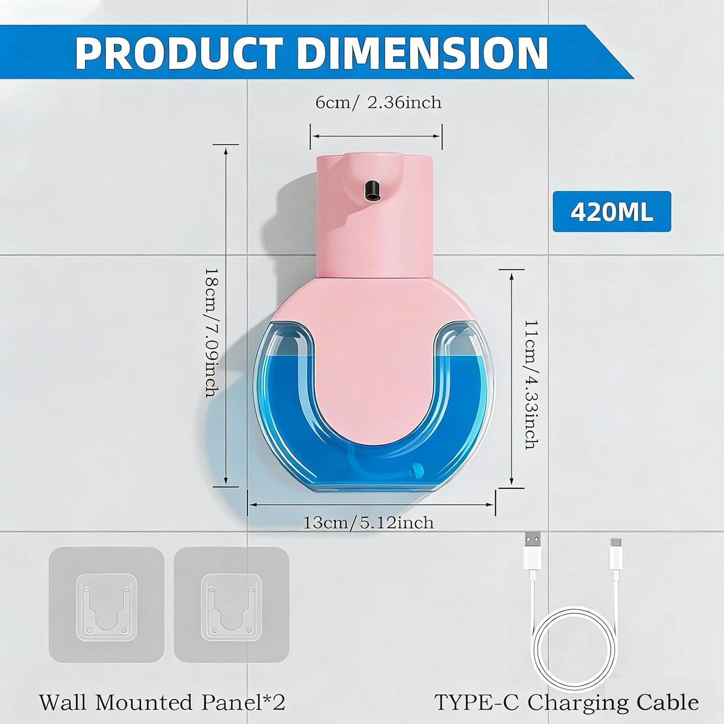 Automatic Soap Dispenser Touchless,Rechargeable Foaming Soap Dispenser,15oz/420ml Smart Hand Soap Dispensers,4-Level Adjustable,Wall Mount for Bathroom Kitchen Dish Soap,Hands-Free