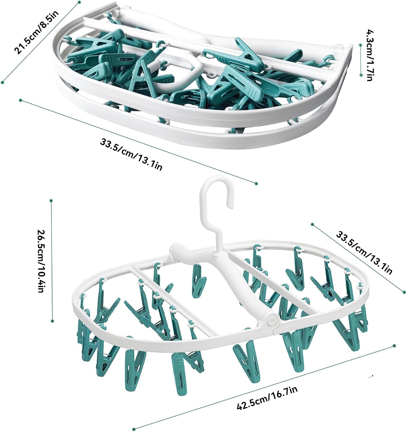 Plastic PP Drying Hanger, Anti-Rusty Drying Rack for Clothes, Socks, Lingeries, Delicates, Drying Hanger with 32 Clips for Baby Clothes, Towels