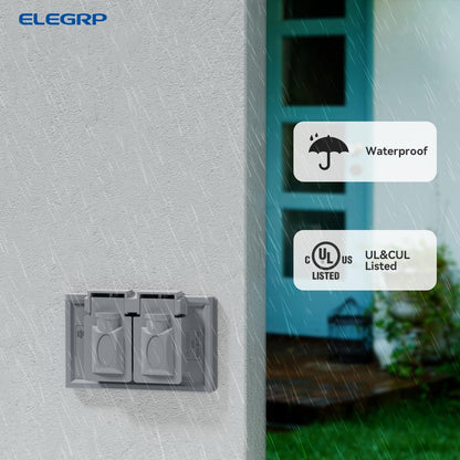 ELEGRP Horizontal Outdoor Cover for Duplex Receptacles, 2-Hole Weatherproof Wall Plate, Outdoor Electrical Outlet Cover, Standard Size 1-Gang 4.55” x 3.02”, Thermoplastic, 1 Pack, Grey