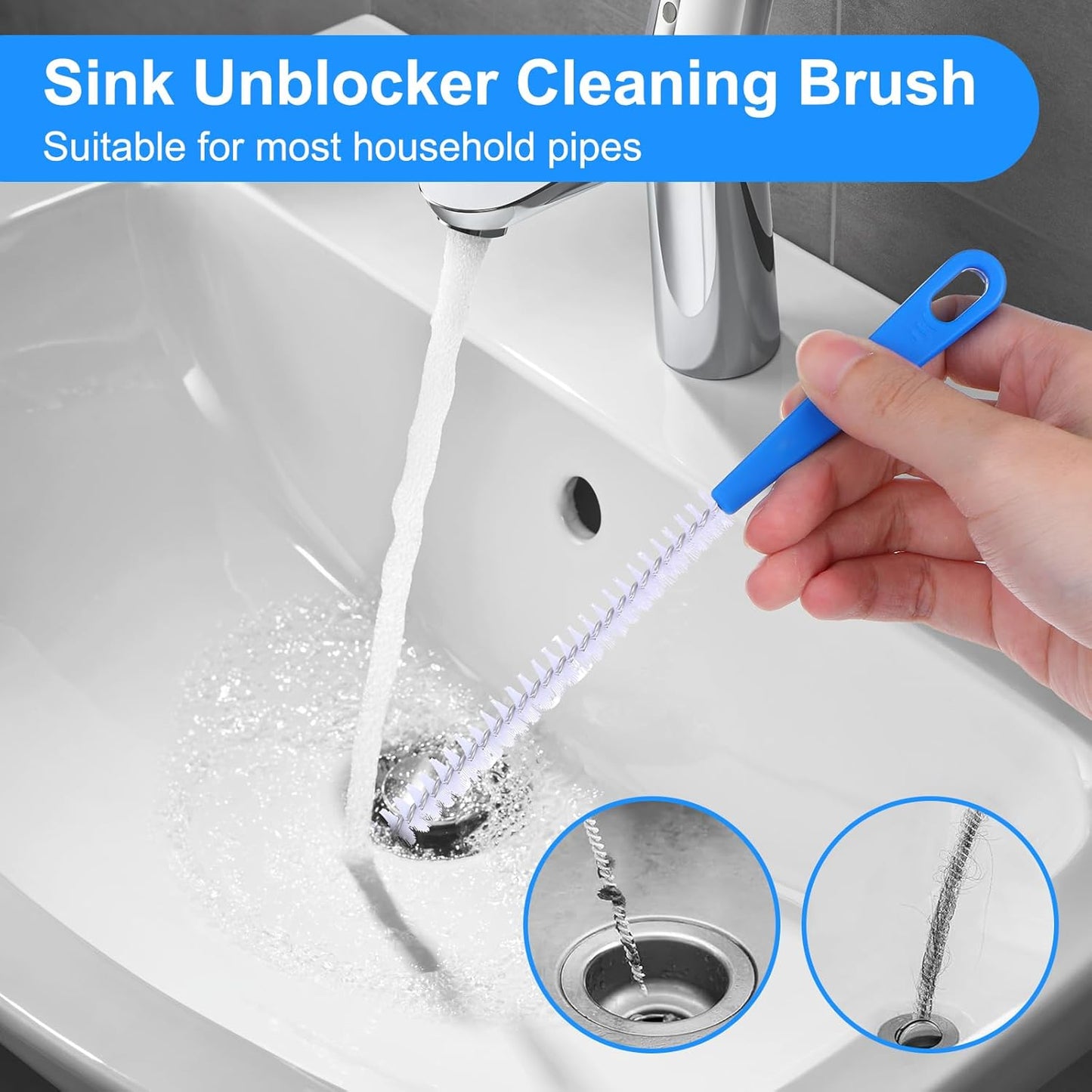 Yuanchu 4 Pack Flexible Drain Cleaning Brush, Sink Pipe Cleaners Drain Clog Remover Tool with Nylon Bristles Rust-Resistant Sink Unblocker Tool for Toilet Kitchen Shower Sewer Tub
