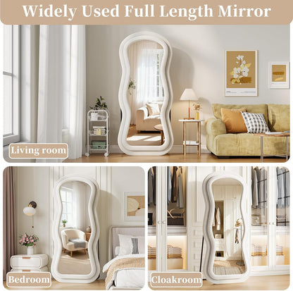 71"x32" Flannel Full Length Mirror, Arched Mirrors Full Length with Stand, Flannel Floor Mirror for Bedroom and Living Room, Full Body Mirror Hanging or Leaning, White