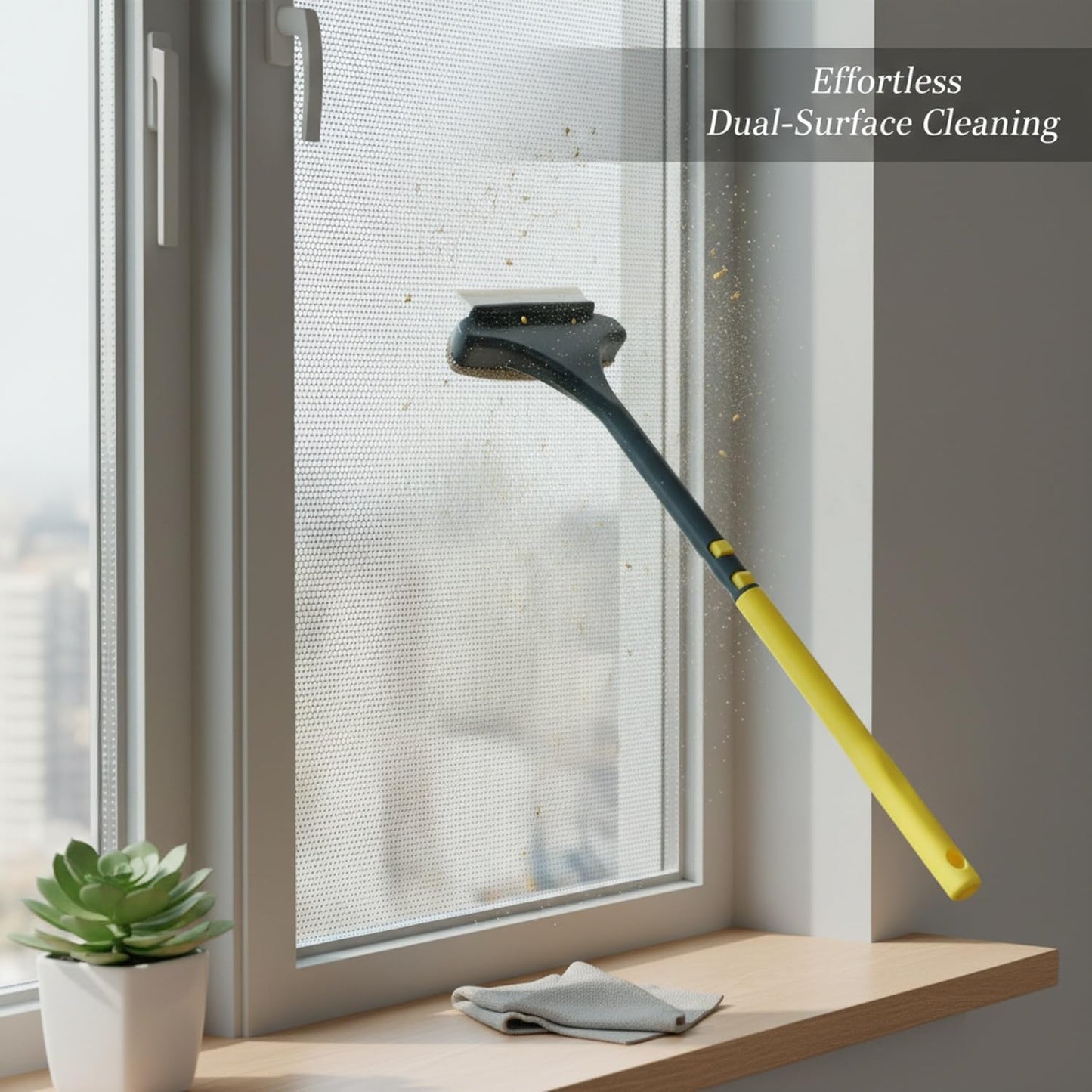 Double-Sided Window & Screen Cleaning Brush, 13-Inch PP Tool for Glass and Mesh, Integrated Wiper for Cleaning Results (1 Pack)