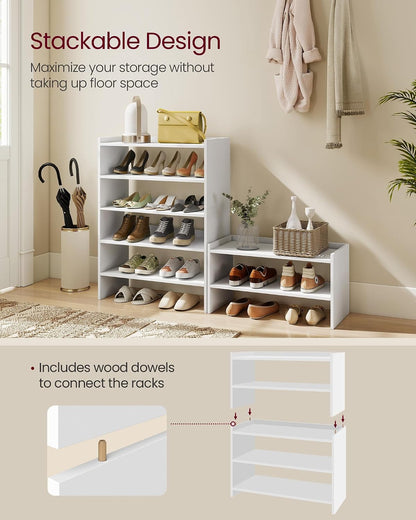 VASAGLE CUSTOS Collection - Shoe Rack for Closet, Stackable Shoe Organizer Shelf for Entryway, 2 Tiers, 11.7 x 24.4 x 14.2 Inches, White ULBS062WZ01S