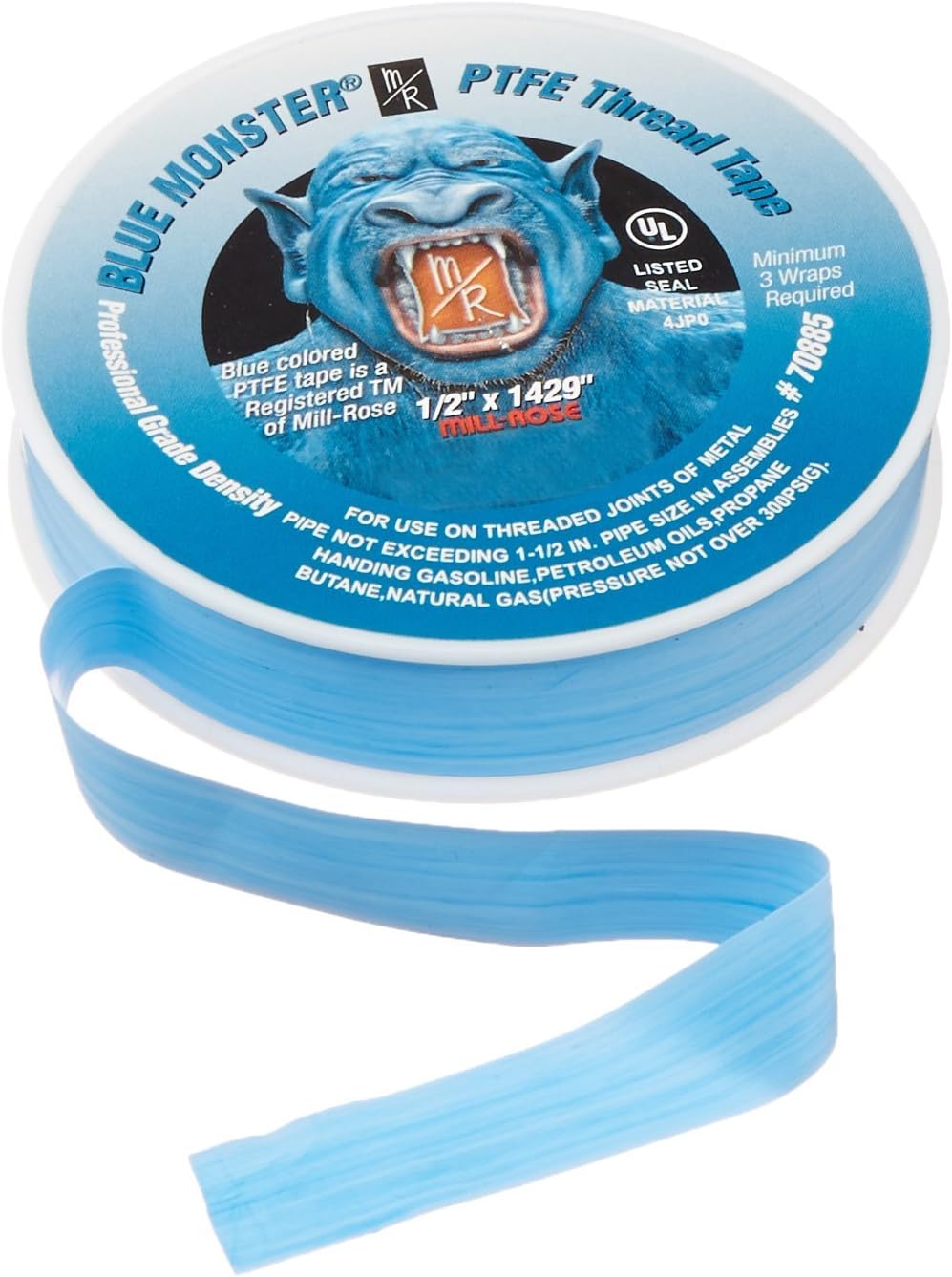 Mill-Rose 70885 Blue Monster PTFE Pipe Thread Sealant Tape, 1/2-Inch x 1429-Inches, Blue. Pack of 4