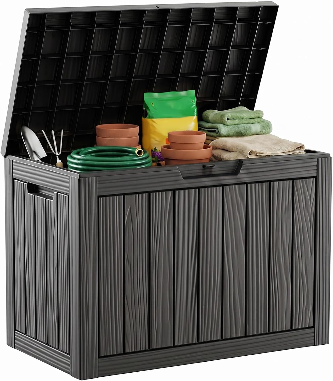 35 Gallon Waterproof Outdoor Storage Box,Deck Boxs for Outdoor and Indoor Use,Deck Storage Box for Picnic Supplies,Gardening Tools,Lockable and Easy to Install(Black)