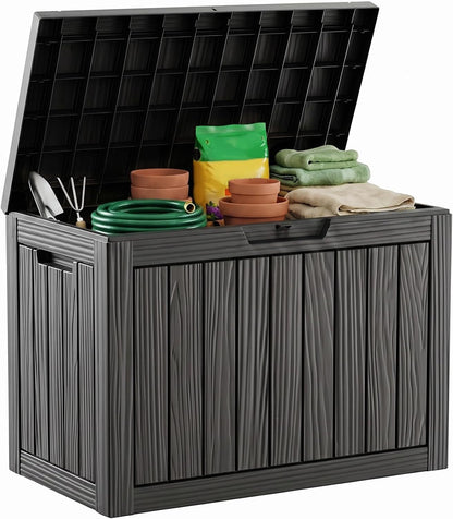 35 Gallon Waterproof Outdoor Storage Box,Deck Boxs for Outdoor and Indoor Use,Deck Storage Box for Picnic Supplies,Gardening Tools,Lockable and Easy to Install(Black)