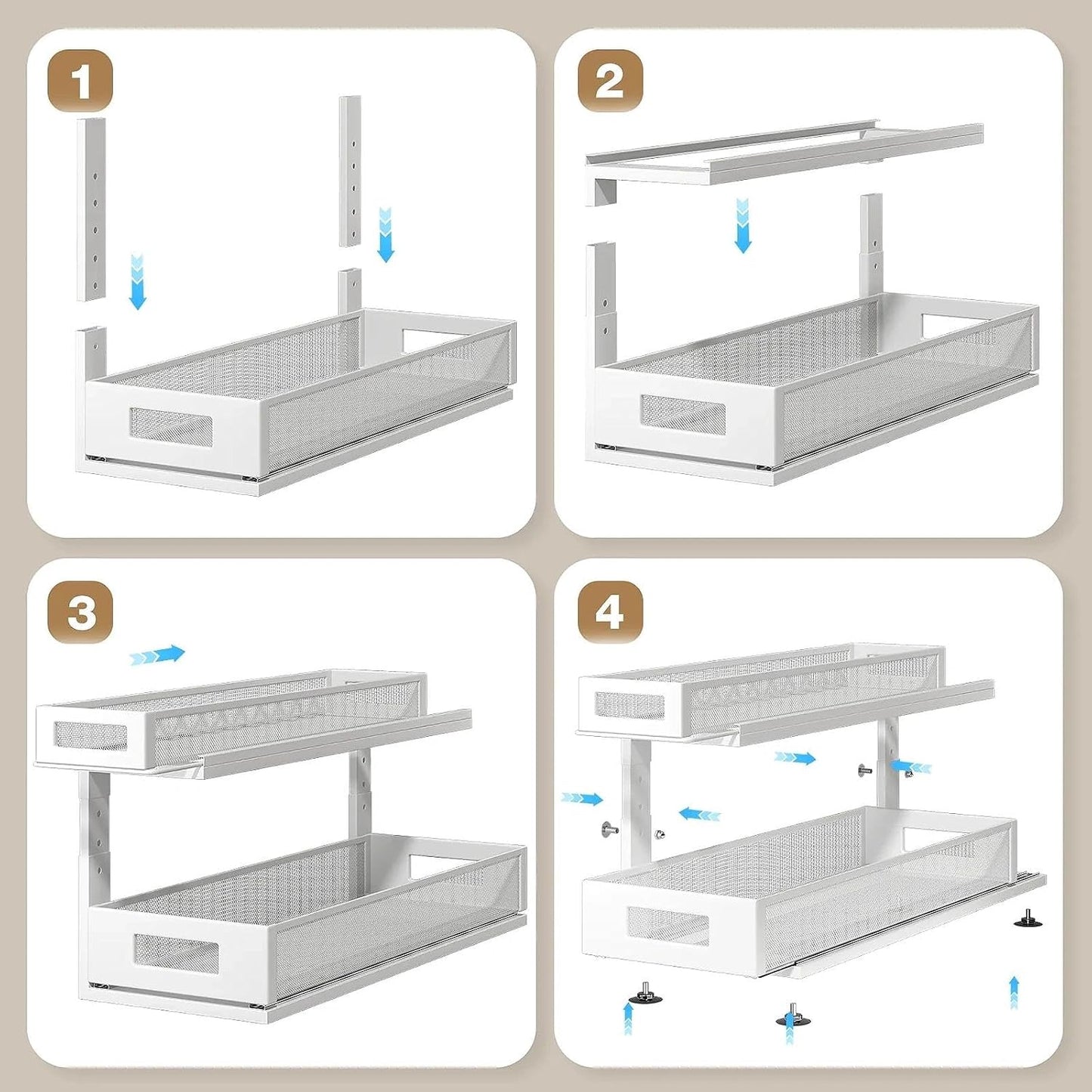 2 Pack Under Sink Organizer with Next-Gen Ball-Bearing Slides,2-Tier Pull Out Cabinet Storage,Height Adjustable Drawer Shelf for Bathroom,Kitchen,Laundry,Cabinet,Pantry(Patent Pending)
