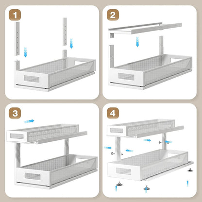 2 Pack Under Sink Organizer with Next-Gen Ball-Bearing Slides,2-Tier Pull Out Cabinet Storage,Height Adjustable Drawer Shelf for Bathroom,Kitchen,Laundry,Cabinet,Pantry(Patent Pending)