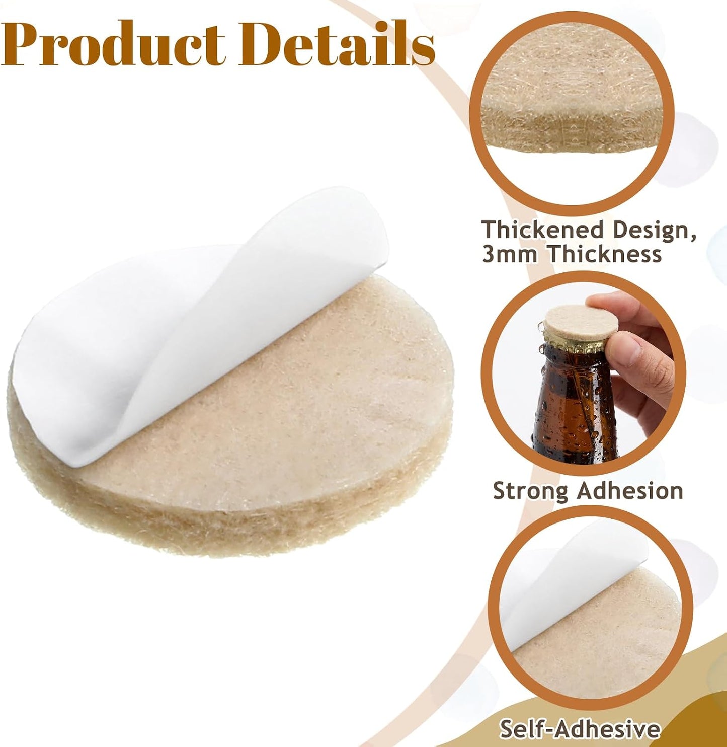 Sibba 128Pcs Felt Furniture Pads, Self Adhesive Round Furniture Pads for Chair Legs, Non Slip Anti Scratch Floor Protectors for Hardwood Floors, 0.75 Inch Round, Beige