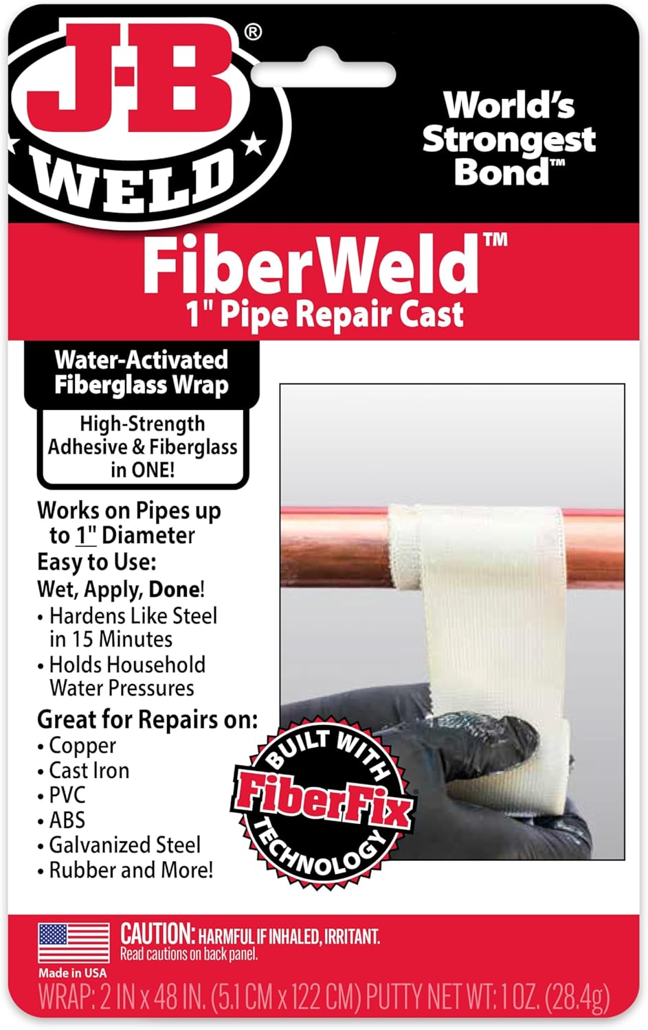 J-B Weld FiberWeld 2” Pipe Repair Cast 2x60 Inch - High Strength Adhesive Fiberglass Wrap - White (38260)