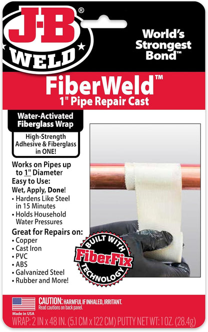 J-B Weld FiberWeld 2” Pipe Repair Cast 2x60 Inch - High Strength Adhesive Fiberglass Wrap - White (38260)