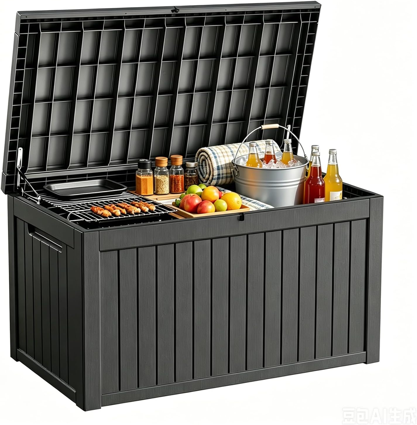 MAKINO 152 Gallon Resin Outdoor Storage Box, Waterproof Deck Box with Lockable Lid, Outside Storage Box for Patio Furniture, Pool Accessories, Garden Tools, Storage Bench for Backyard, Porch, Black