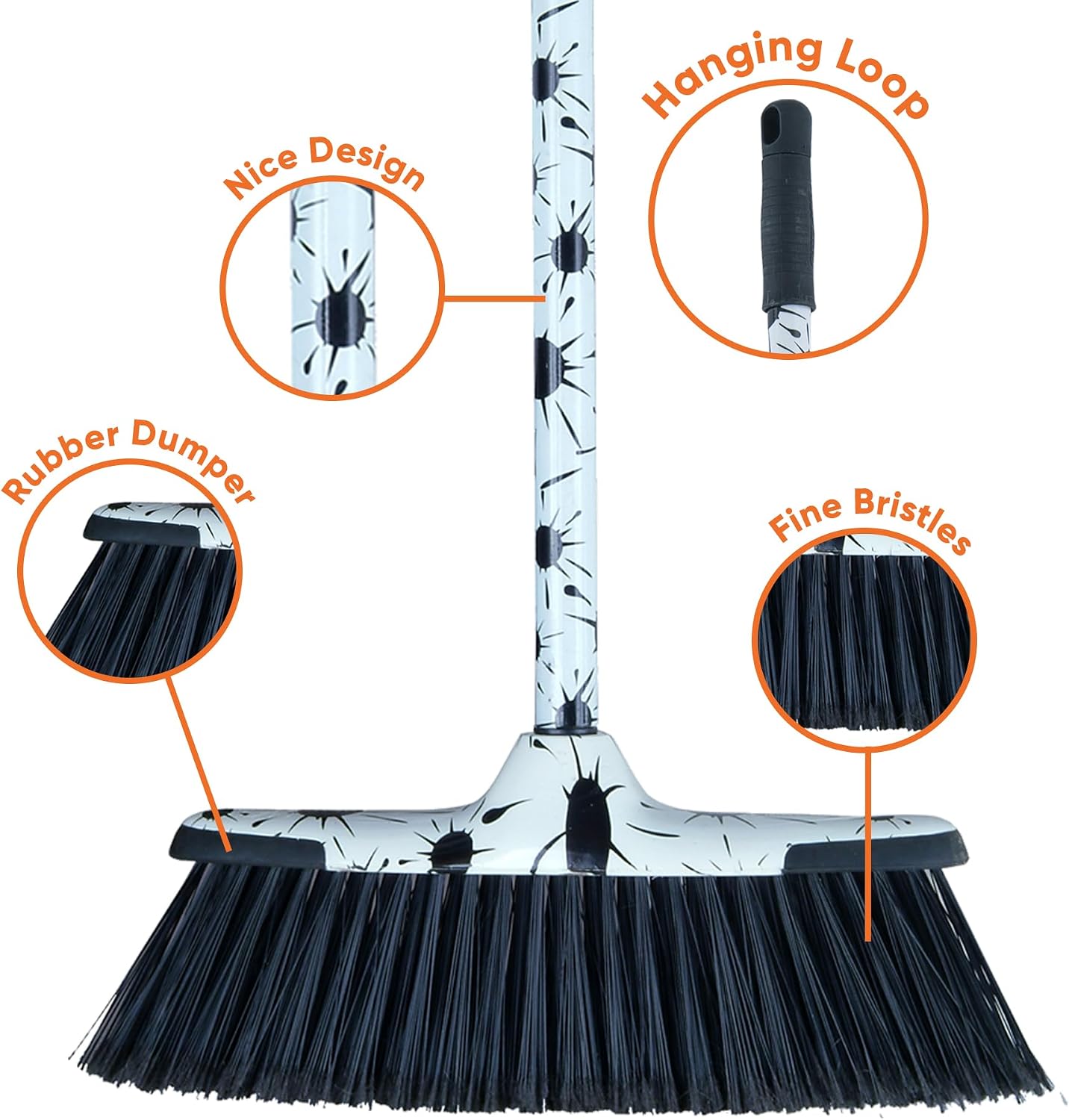 Superio Grey Broom, Heavy-Duty Indoor & Outdoor Broom with 48-Inch Handle, Multi-Surface Floor Cleaning for Home, Kitchen, Garage & Office