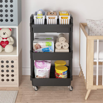 Calmootey 3-Tier Rolling Utility Cart with Drawer,Multifunctional Storage Organizer with Plastic Shelf & Metal Wheels,Storage Cart for Kitchen,Bathroom,Living Room,Office,White