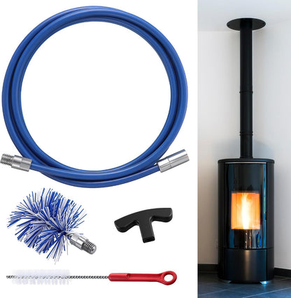 Dreyoo Pellet Stove Cleaning Brush Kit, 20 FT Flexible Steel Rod with 3" Brush Head, T Handle, Multi Purpose Flue Detail Cleaner, Nylon Stove Flue Pipe Kit for Pellet Furnace Exhaust Pipes