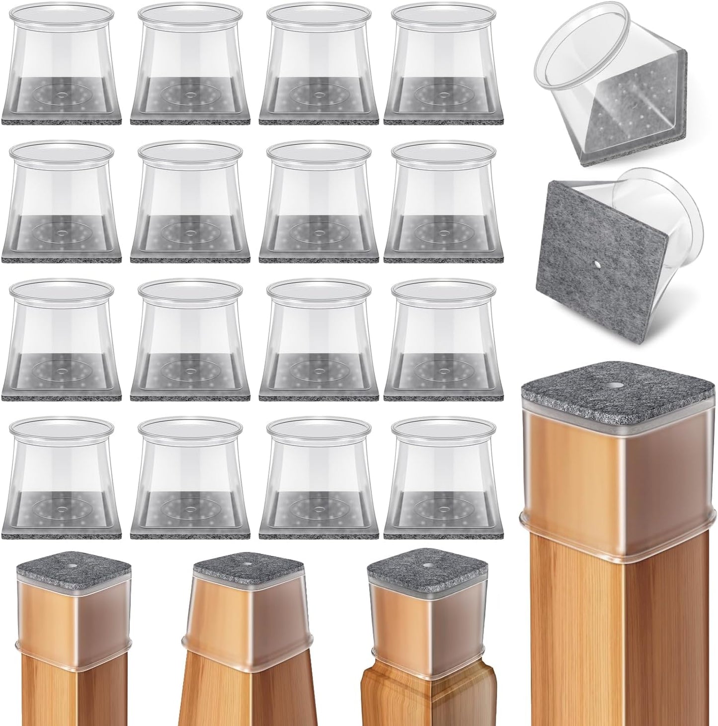 Ansible 24 Pcs Chair Leg Floor Protectors Square, Silicone Felt Furniture Leg Pads Caps Covers for Hardwood Floors (Fit:1-1/16" to 1-5/8")