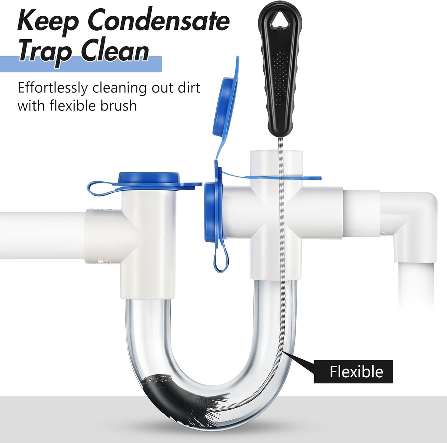 3 Pcs Condensate Trap Flexible Drain Brush, 48 Inch AC Drain Line Cleaning Brush for AC & HAVC Condensate P Trap, Black