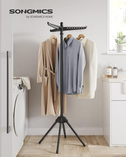SONGMICS 2-Tier Clothes Drying Rack, 72-Inch Folding Laundry Drying Rack with 3 Rotatable Arms for Hangers, 24 Clips, Stainless Steel, for 27 Pieces of Clothes, Blue and Silver ULLR512Q01