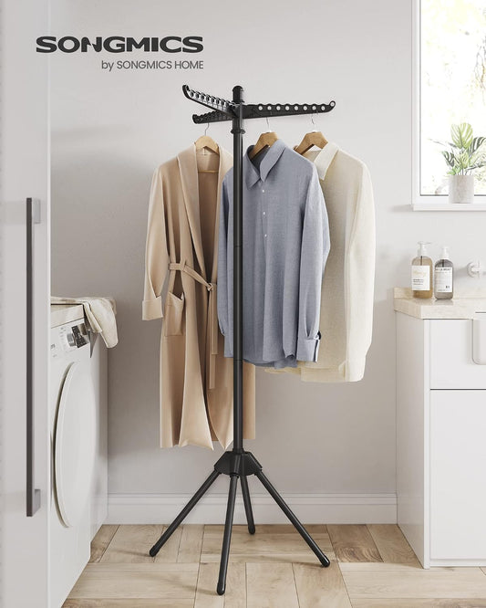 SONGMICS 2-Tier Clothes Drying Rack, 72-Inch Folding Laundry Drying Rack with 3 Rotatable Arms for Hangers, 24 Clips, Stainless Steel, for 27 Pieces of Clothes, Blue and Silver ULLR512Q01