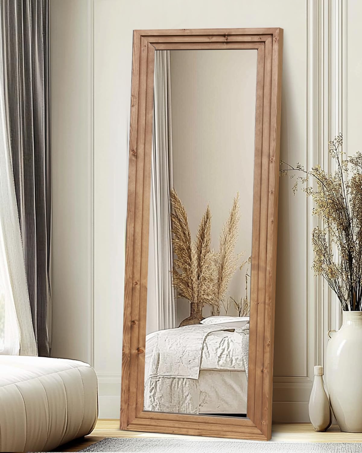 Full Length Mirror 65"x22" with Stand Solid Wood Frame Floor Large Mirror for Living Room, Bedroom Hanging Standing or Leaning Wall-Mounted, New Black