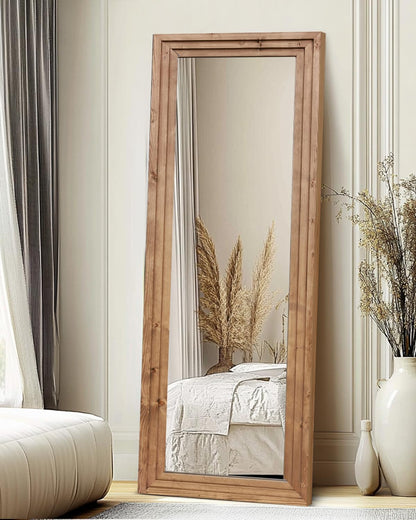 Full Length Mirror 65"x22" with Stand Solid Wood Frame Floor Large Mirror for Living Room, Bedroom Hanging Standing or Leaning Wall-Mounted, New Black