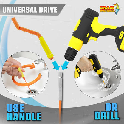 FlexiSnake Drain Weasel PowerSnake Drain Hair Clog Remover Tool – Plumbing Snake Auger for Cleaning Shower, Tub, Bathroom with Drill Connector, Rotating Handle and 3 Wands, 36 Inches Long Made in USA