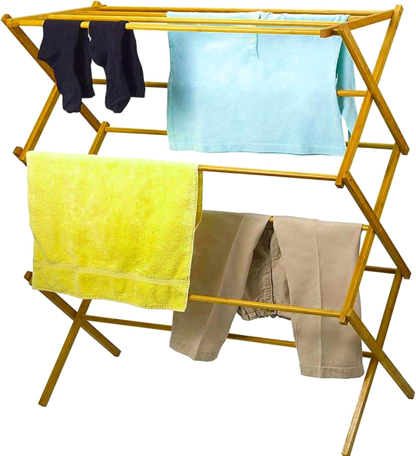 Home-it Wooden Clothes Drying Rack for Laundry - Collapsible Folding Bamboo Laundry Drying Rack for Drying Clothes - Heavy Duty Pre Assembled