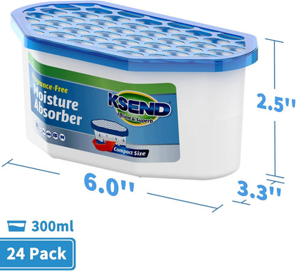 Ksend Moisture Absorbers, 12 Pack, Compact Dehumidifier for Closet, Efficient Humidity Absorber Boxes, Moisture Absorber for Closet, Odor Eliminator with Fragrance Free, Blue, 6.4oz, 300ml