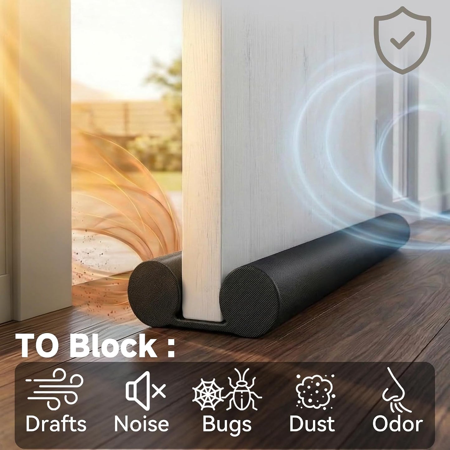 MAXTID Under Door Draft Stopper for Bottom of Doors 38" Black Door Blocker Noise ReducerLight Cold Air Guard Breeze Sound Proof Door Sweep Weather Stripping Door Seal Insulation Strip Gap Filler