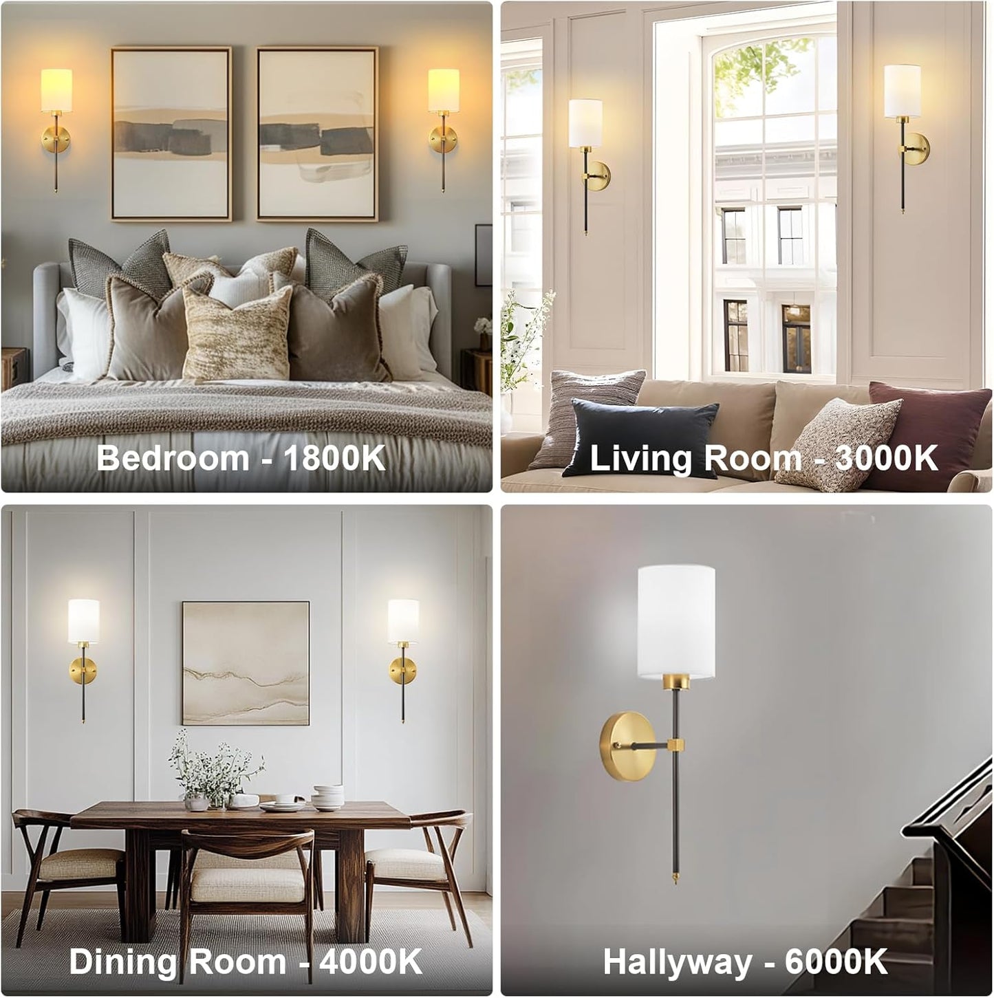 Battery Operated Wall Sconces Set of Two,Wireless Rechargeable Wall Light With Remote Control, Dimmable, Amber Light/Warm White/Natural White/Daylight/RGB, Timer,for Living Room,Bedroom,Entryway,Gold