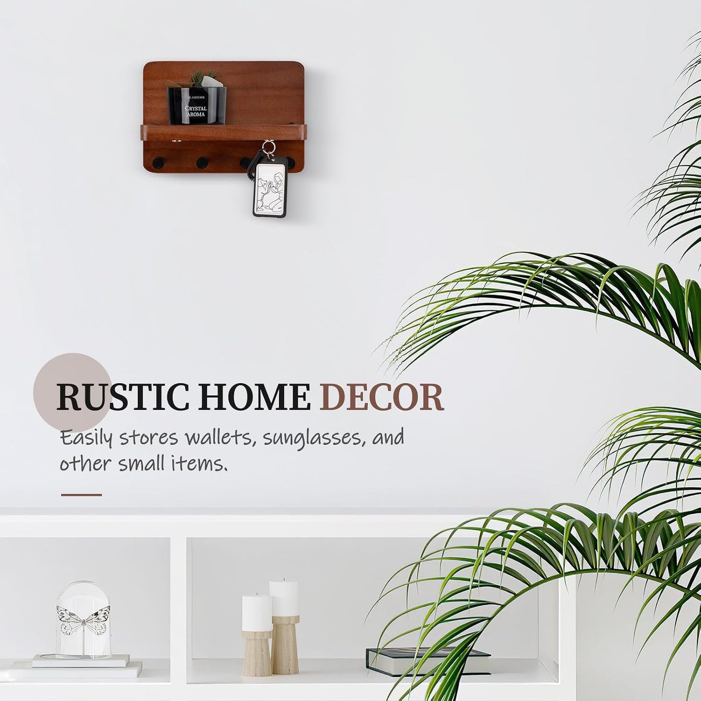 Nekon Key Holder for Wall with Shelf, Pine Wooden Key Hanger Wall Mounted, Farmhouse Wall Organizer for Home Entryway & Apartment (Standard, Wood)