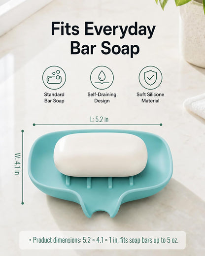 3 Pack Silicone Soap Dish with Drain, Bar Soap Holder for Shower/Bathroom, Self Draining Waterfall Soap Tray/Saver for Kitchen, Keep Soap Dry, Easy to Clean