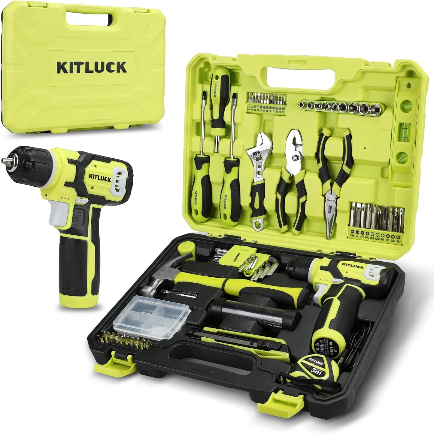KITLUCK 138-piece Home Tool Kit, Household Hand Repair Tool Set for men, Portable Basic Tool box Set with Tools (Screwdriver, Plier, Wrench, Socket, Harmer, Rule, etc.) for Home and Car