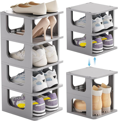 HAIXIN Shoe Organizer Rack for Small Spaces 5 Tier Plastic Vertical Narrow Shelves for Closet Black Shoe Holder, Stand for Entryway Storage Boots Organizer Stackable Cabinet