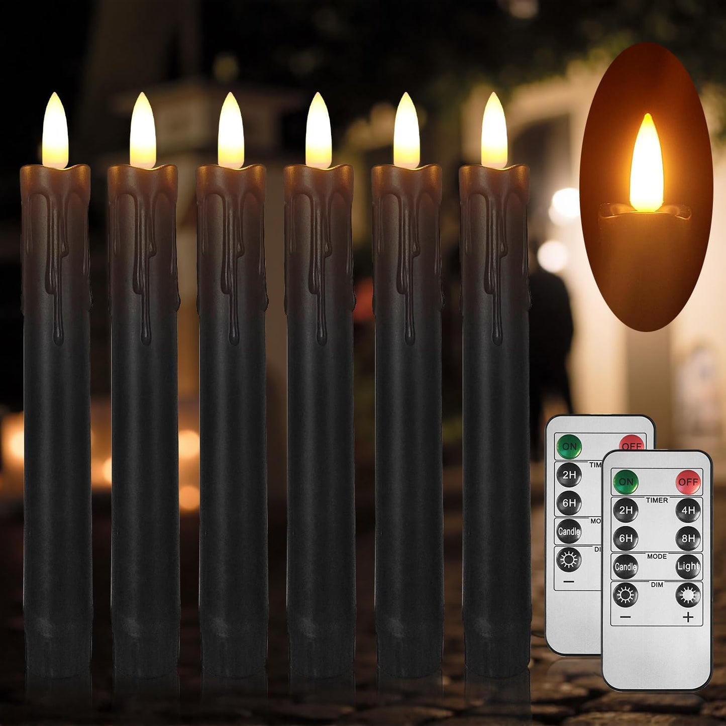 Flameless Taper Candles with Remote, 6.7 Inch Short Taper Candles Battery Operated with Flickering 3D Flame, Led Candle Sticks Safe for Windowsill Wedding Home Christmas Decor, Ivory, Set of 6