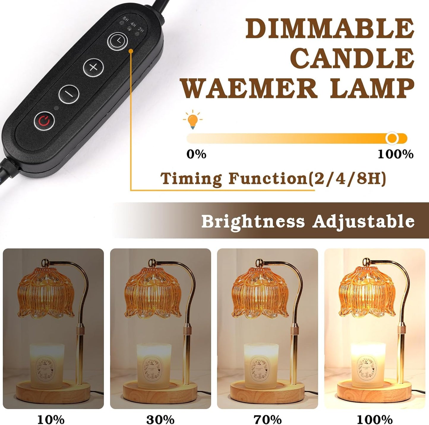 Funistree Flower Candle Warmer Lamp with Timer, Dimmable Candle Lamp Warmer, Christmas Birthday Gifts for Women Mom Her, Housewarming Home Decor, Lotus Wax Warmer for Yankee Candles - Lily Amber