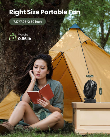 Gaiatop Portable Camping Fan with LED Lantern, 360°Rotation and Clip on for Desk, USB Rechargeable Battery Powered, Digital Display and Hanging Hook for Tent Outdoor Travel Bedroom Black