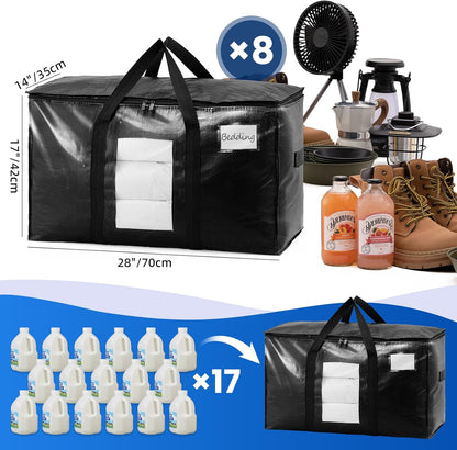 TAILI Extra Large Moving Bags, 4 Pack Blue Heavy Duty Totes For Storage with Visible Window, Wrap Around Handles, Storage Bags for Space Saving, Alternative to Moving Boxes