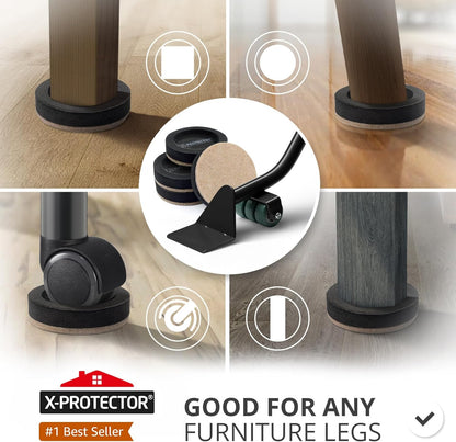 X-Protector Felt Furniture Sliders for Hardwood Floors 24 PCS 1” - Self-Adhesive Furniture Slider - Heavy-Duty Furniture Movers for Hard Surfaces - Felt Sliders - Move Your Furniture Easily!