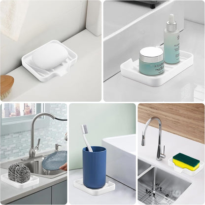 Silicone Soap Dish with Drain, SAISN Kitchen Soap Tray for Shower 2 Pack Self Draining Soap Dish Soft Bathroom Soap Holder for Kitchen Sink Flexible Portable Soap Saver, White