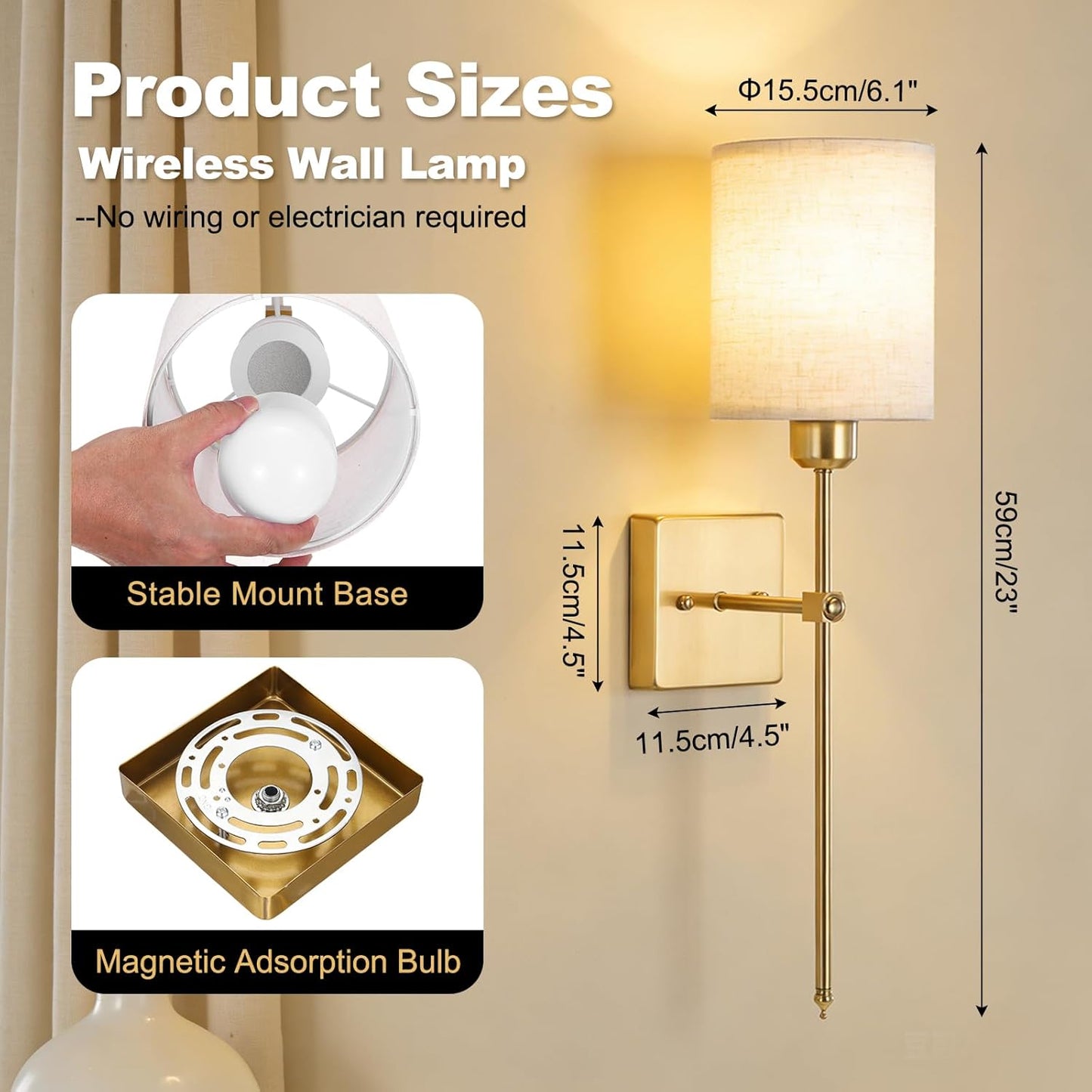 Battery Operated Wall Sconce Set of 2, Black Wireless Wall Lights with Remote 5300mAh Rechargeable Dimmable Bulb, 12 Colors Wireless Wall Sconces for Bedroom Living Room Hallway
