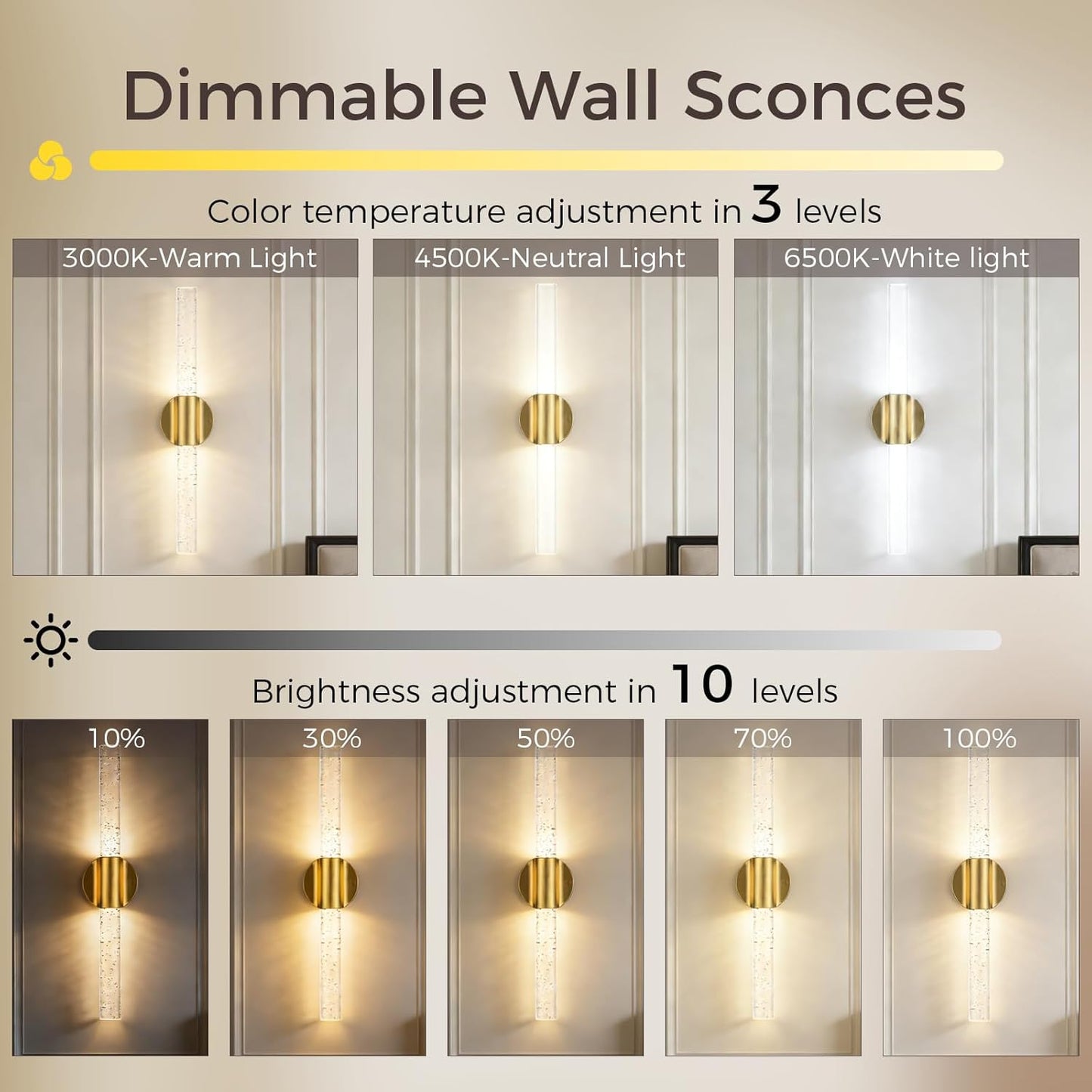 Peel and Stick on Battery Operated Wall Sconces Set of 2, Gold Wireless Magnetic Rechargeable Wall Lights with Remote & Touch Control, No Drill 3CCT Dimmable Wall Lamp for Bedroom Living Room Decor