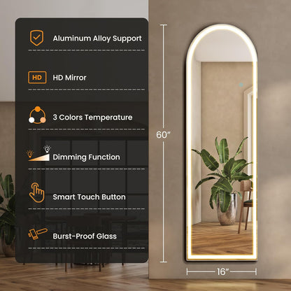 Arched Mirror Full Length, Upgraded 16"x59" Body Wall Mirrors with Shatter-Proof Glass, Floor Standing, Hanging or Leaning, Tall Arch Mirror with Stand Aluminum Alloy Frame for Bedroom, Black