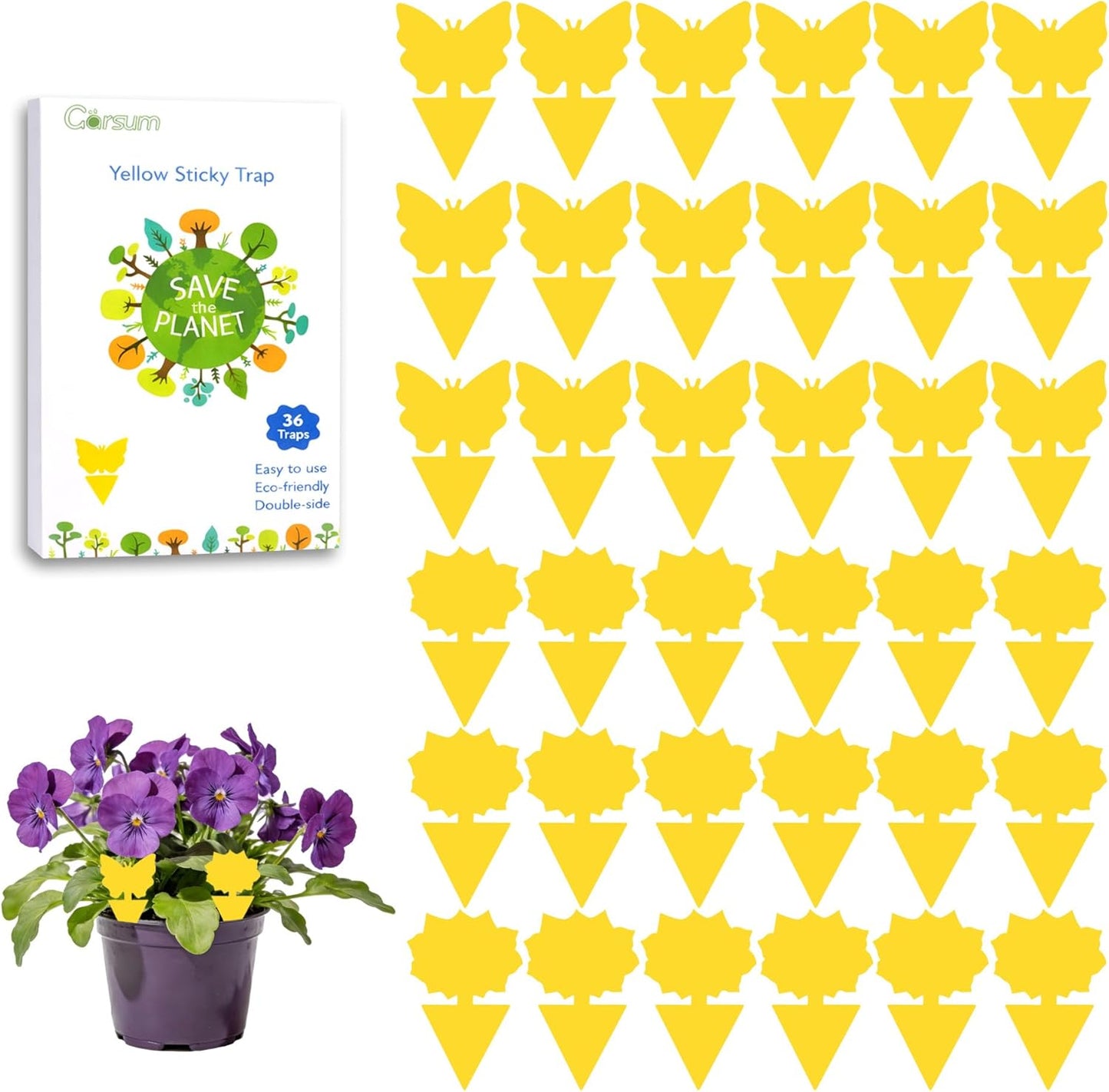 Garsum 36 Pack Fungus Gnat Traps Sticky Fruit Fly Trap Killer for Kitchen Indoor and Outdoor, Insect Fly Traps for House Plants, Whitefly, Mosquito Bits, Flying Insects