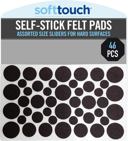 SoftTouch 1.5" Round Reusable Felt Furniture Sliders for Hard Surfaces, Noise-Reducing Adhesive Moving and Protective Pads for Cabinets, Chairs, Tables & Decorative Items Set of 48, Brown