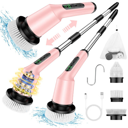 Shower Scrubber with Long Handle, Shower Cleaner Brush with 8 Floor Machine Pads, Cordless Electric Spin Scrubber for Cleaning with 2 Speed, Cleaning Supplies for Bathroom Bathtub Kitchen Floor Tile
