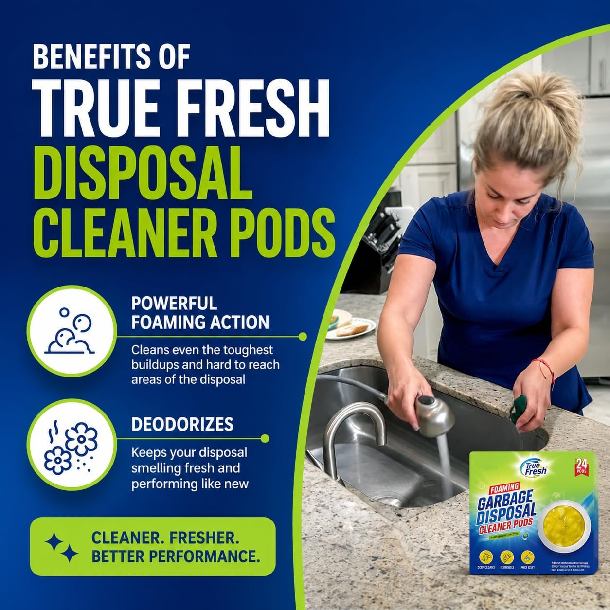 True Fresh Garbage Disposal Cleaner Powder Packets, Large 15g Drop-In Sink Packets, Deep Foaming Sink & Drain Cleaner for Grease & Residue, Disposal Cleaner and Deodorizer, Fresh Citrus Scent, 24 Pack