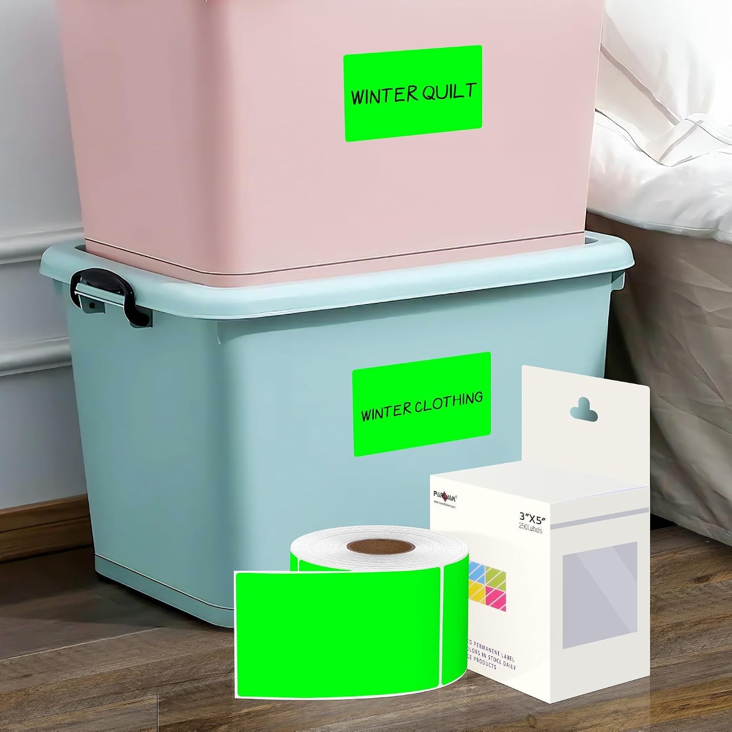 PARLAIM 3 X 5 Inch Rectangle Adhesive Color Coding Stickers,Square Inventory Stickers -250 Per Dispenser Box (Fluorescent Green)