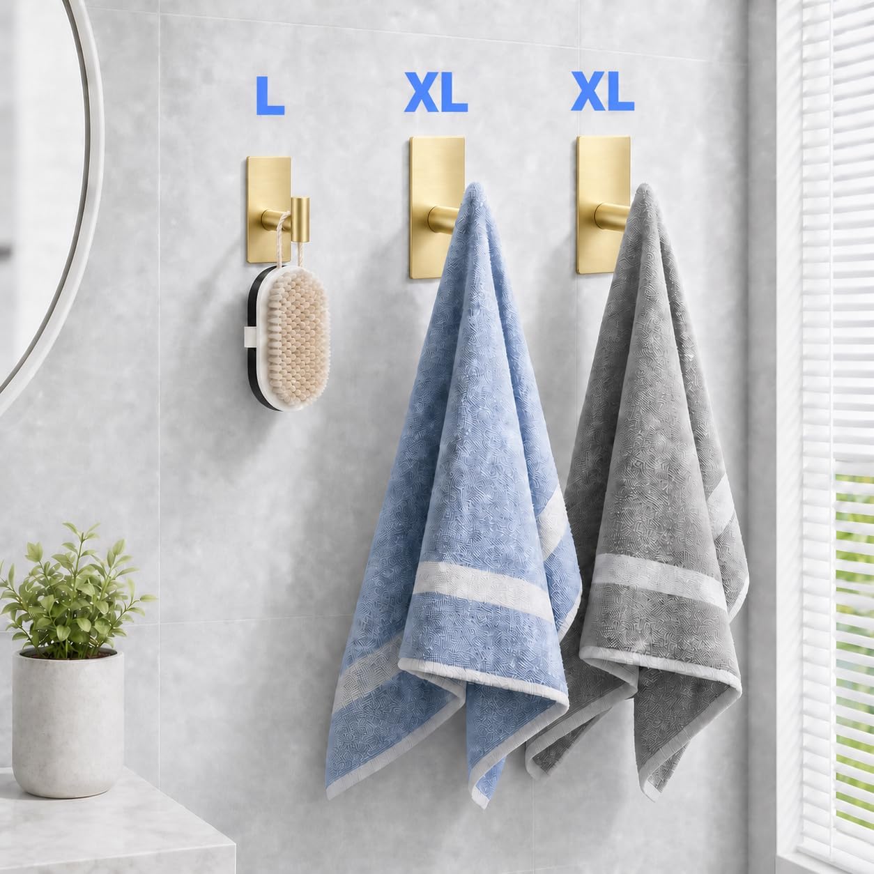 Removable Towel Hooks for Bathrooms, Heavy Duty Adhesive Hooks for Walls No Damage, Black Home Storage Hooks for Inside Shower, Sticky Hooks for Hanging Robe Coat Loofah Clothes Kitchen, 14Pcs Sus304