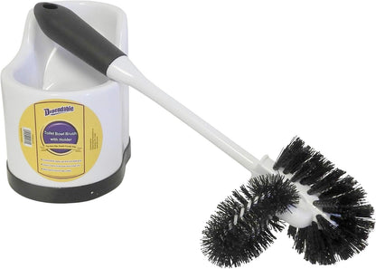 Toilet Bowl Brush Set with Rim Cleaner and Holder – Bathroom Cleaning Brush with Under-Rim Scrubber and Stable Storage Caddy